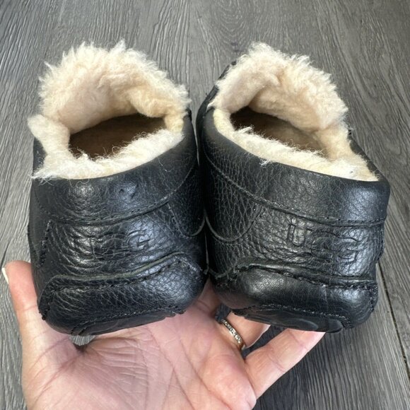 UGG ASCOT LEATHER PLUSH WOOL SLIPPERS 5379B Black Men’s Size 10 main image 6